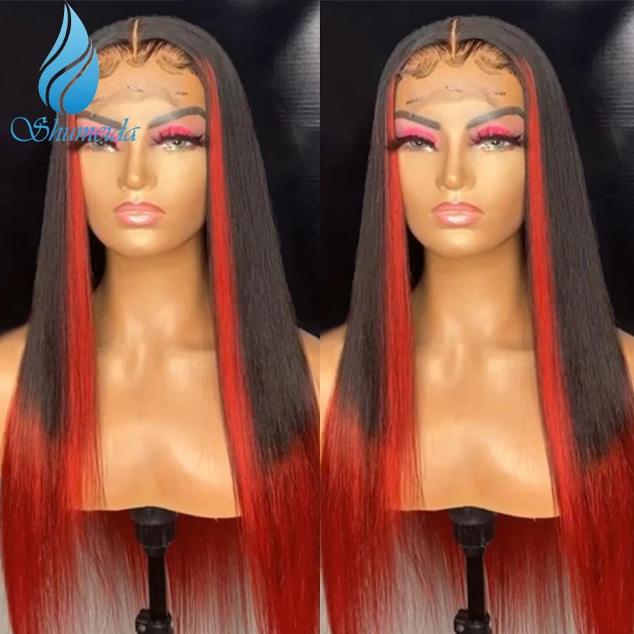 Glueless Lace Front Highlight Red Human Brazilian Remy with Baby  Hair Wigs