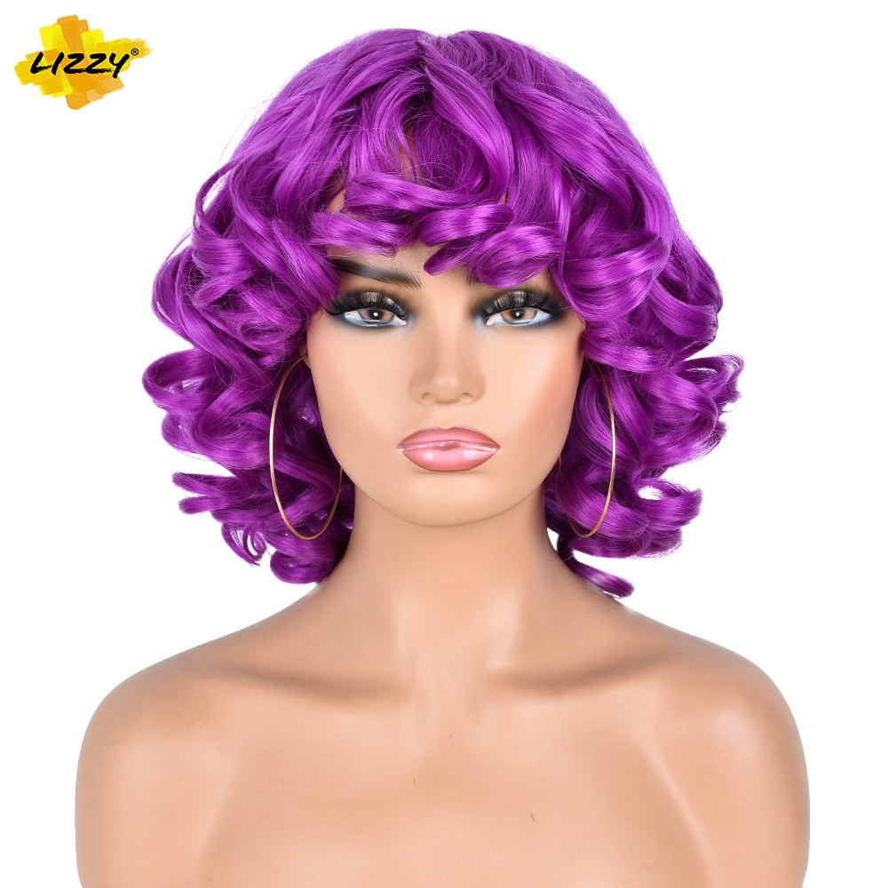 Synthetic Short Hair Loose Curly With Bangs Wigs