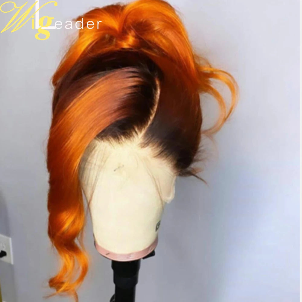 Glueless Lace Front Preplucked Ginger Orange Ombre Human Hair Wigs