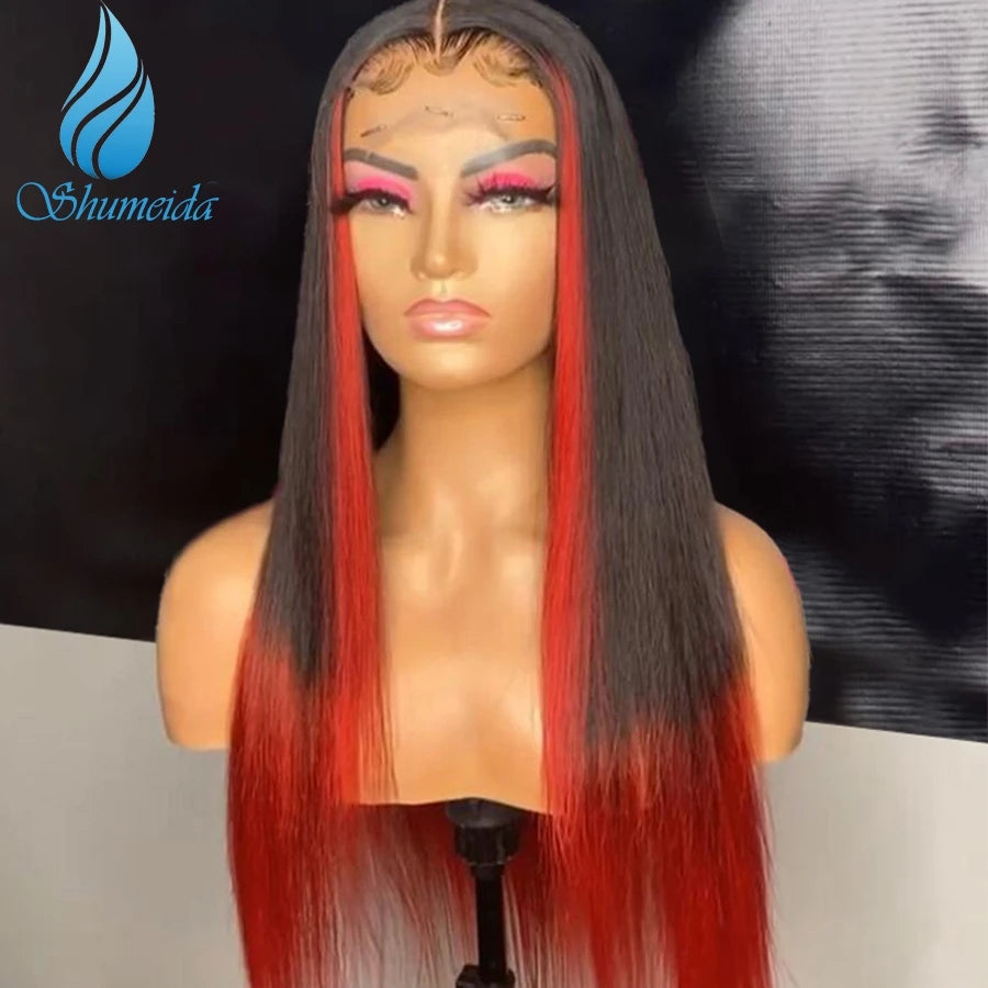 Glueless Lace Front Highlight Red Human Brazilian Remy with Baby  Hair Wigs