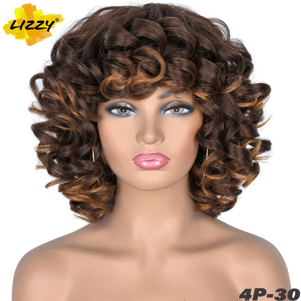 Synthetic Short Hair Loose Curly With Bangs Wigs