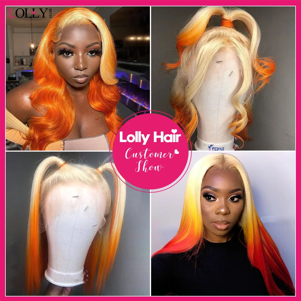 Lace Front Orange Ginger Ombre Human Hair Body Wave Wig