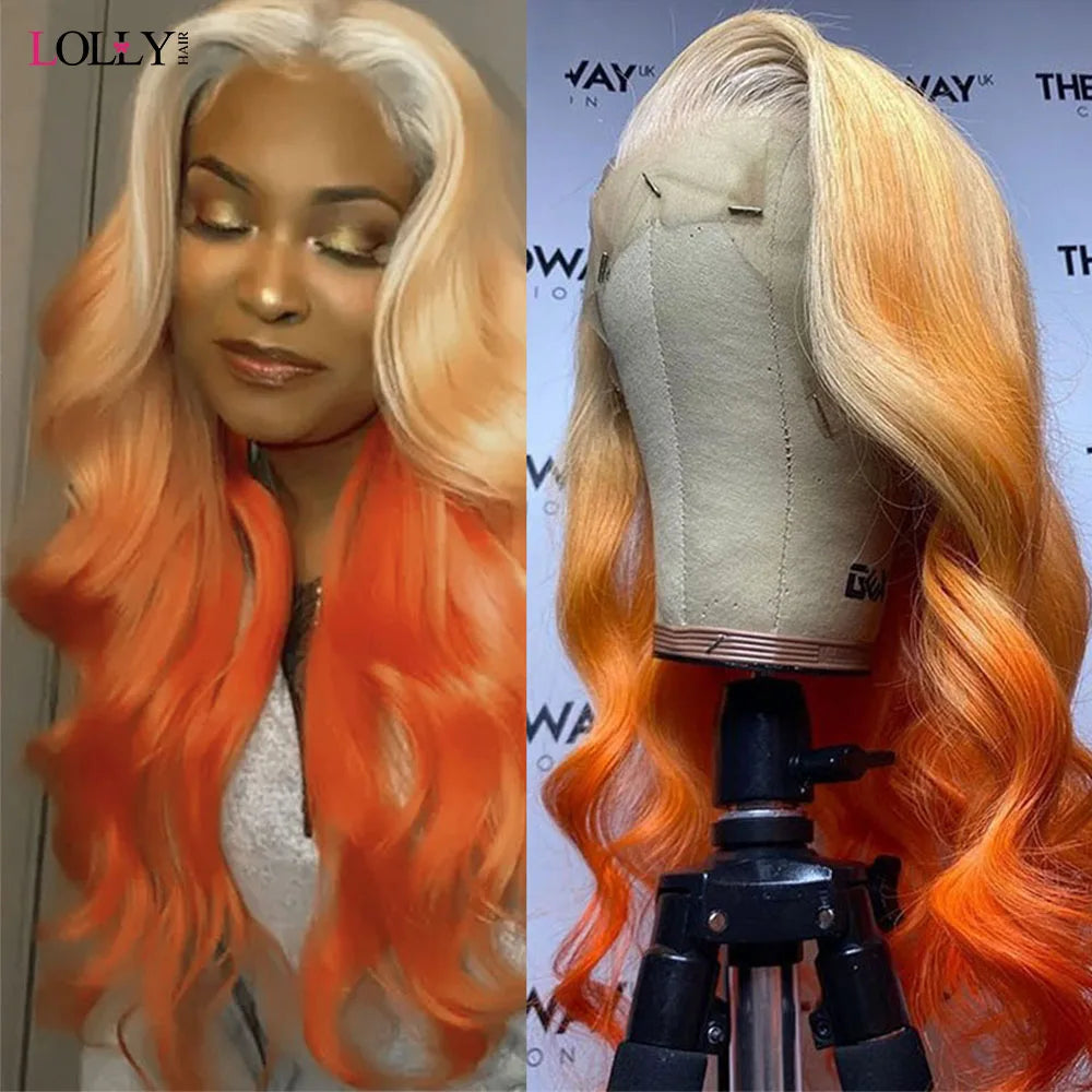 Lace Front Orange Ginger Ombre Human Hair Body Wave Wig