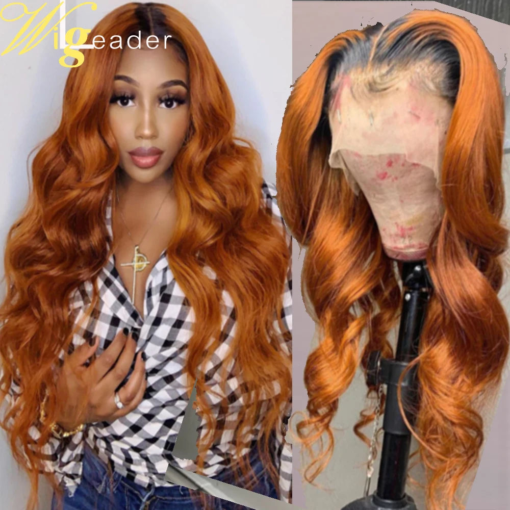 Glueless Lace Front Preplucked Ginger Orange Ombre Human Hair Wigs