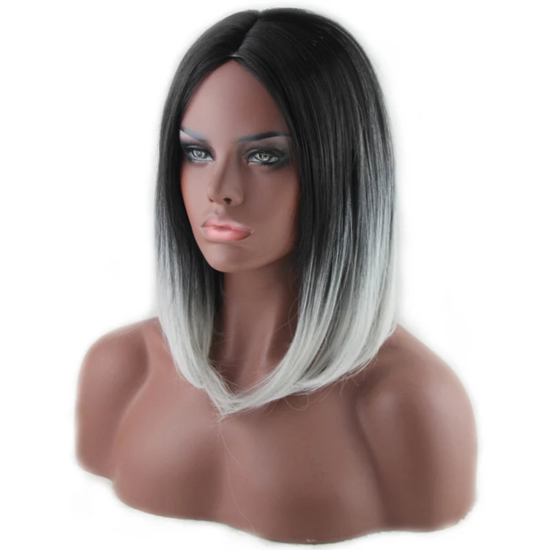 Synthetic Ombre Black Root Grey Hair Wigs