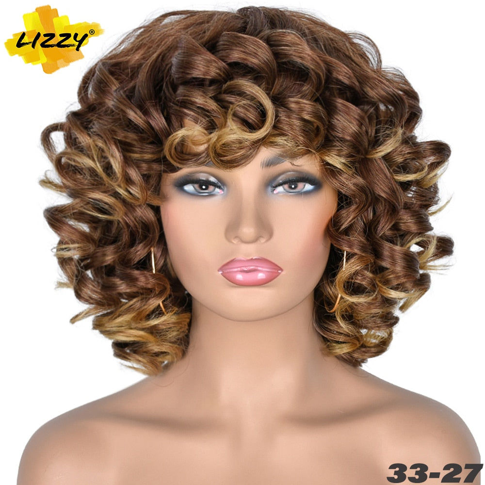 Synthetic Short Hair Loose Curly With Bangs Wigs