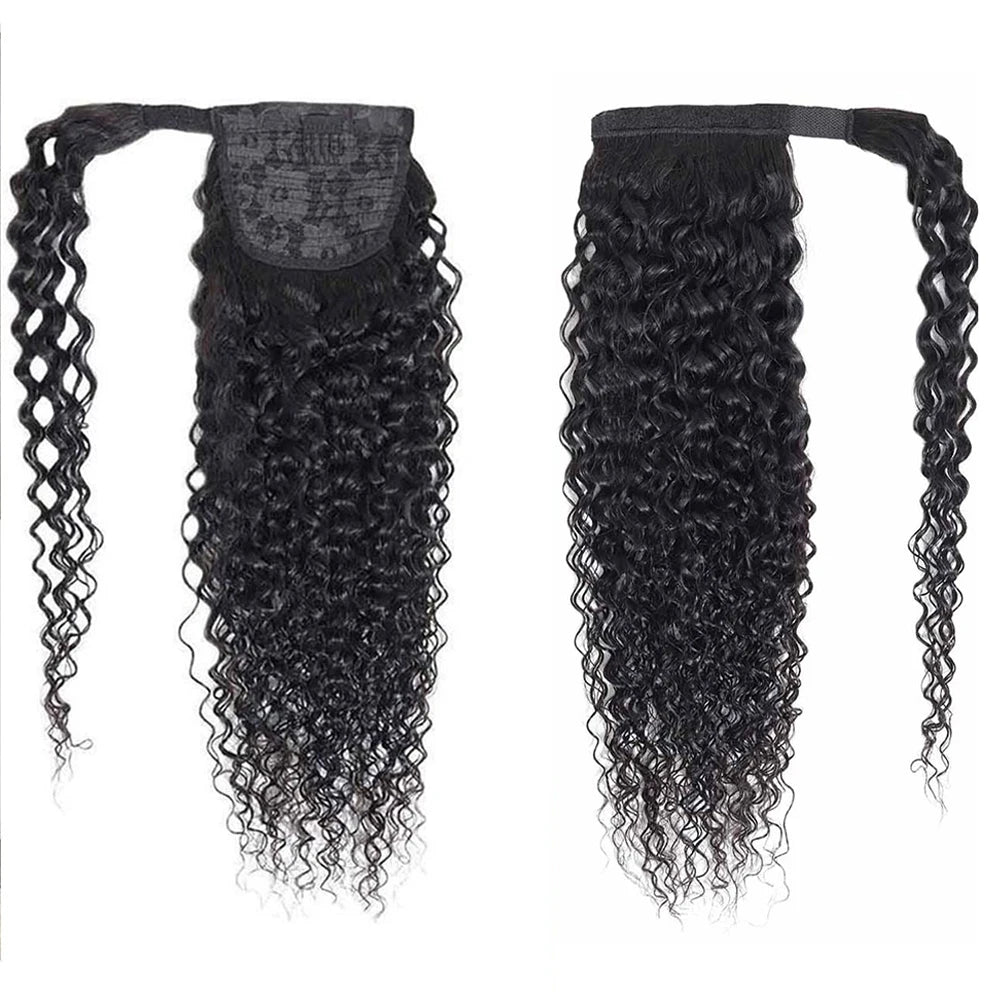 Ponytail Human Hair Wrap Around Kinky Curly Brazilian Remy Hair Extensions