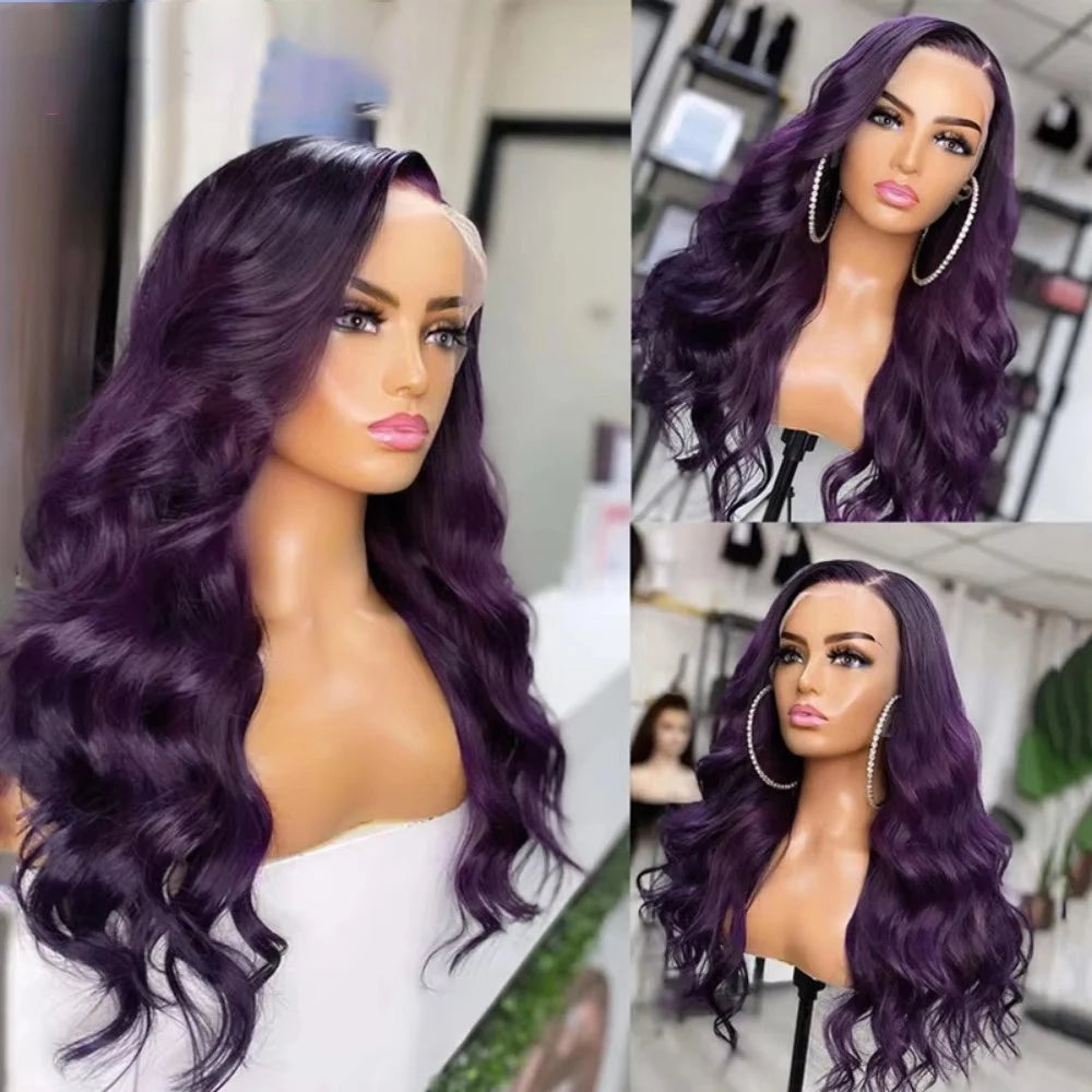 Synthetic Heat Resistant  Lace Front Deep Purple Body Wave Wig