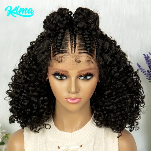 Synthetic Lace Front Cornrow Twisted 16 inches Curly Bob Wigs