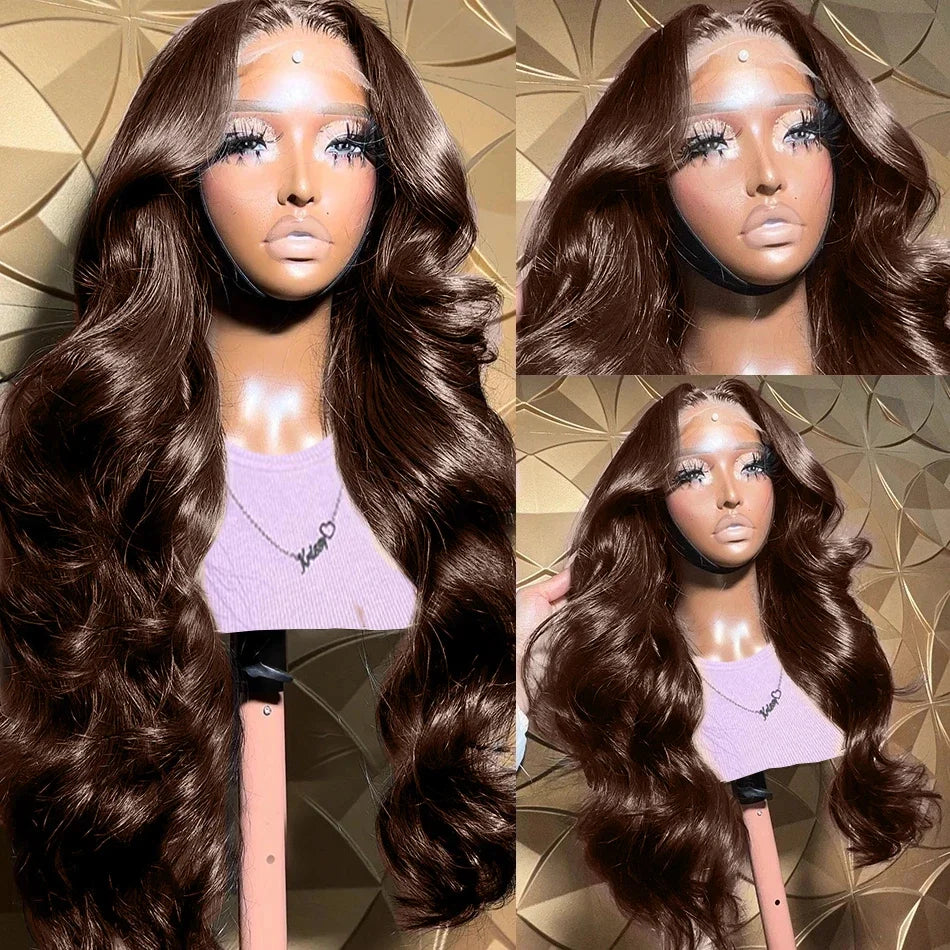 Lace Front Brown Body Wave Brazilian  Human Hair Wig