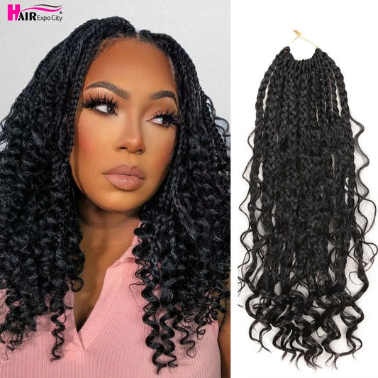 Crochet Pre-Loop  Goddess Box Braids Bohemian Synthetic Hair With Curly Ends