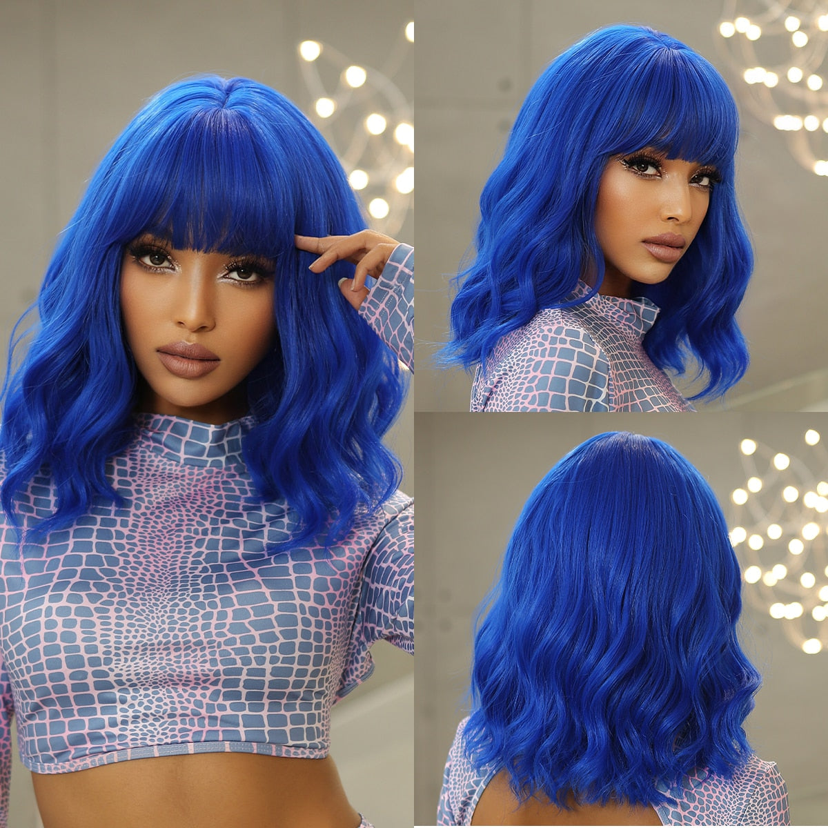 Synthetic Ombre Short Straight Bob with Bangs Wig