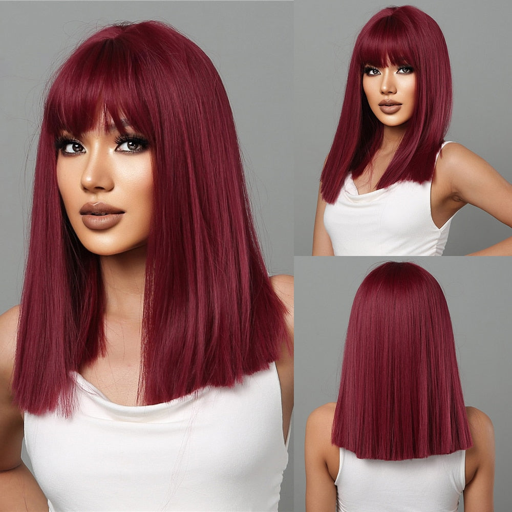 Synthetic Ombre Short Straight Bob with Bangs Wig