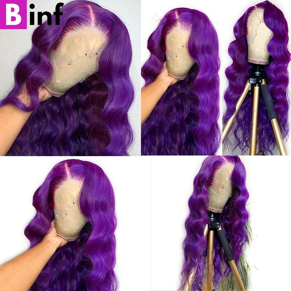 Lace Frontal Preplucked Purple Loose Wave  Remy Bundles with Closure