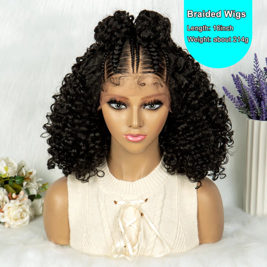 Synthetic Lace Front Cornrow Twisted 16 inches Curly Bob Wigs