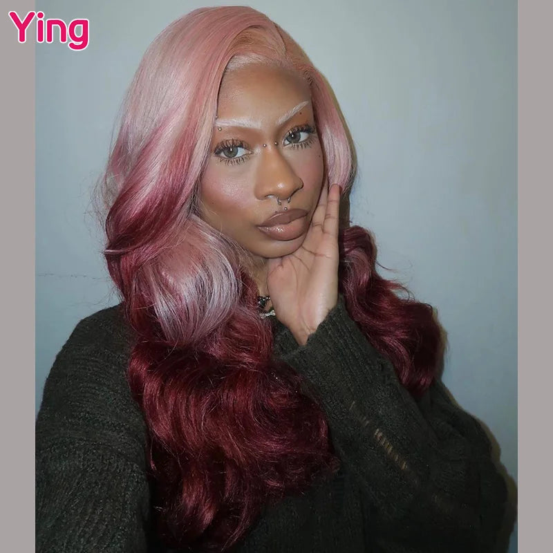 Lace Front PrePlucked Pink Jujube Red Omber Body Wave Human Peruvian Remy Hair Wig