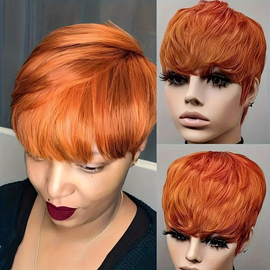 Pixie Cut Human Hair Wigs with Bangs