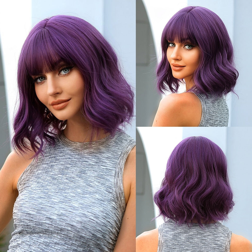 Synthetic Ombre Short Straight Bob with Bangs Wig