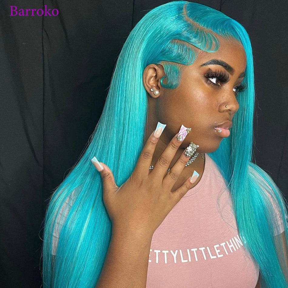 Lace Front Pre-Plucked Light Blue  Human Hair Wig