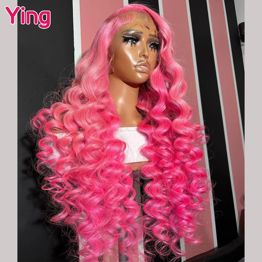 Lace Front Pre-Plucked With Baby Hair Pink Loose Deep Wave Brazilian Wigs