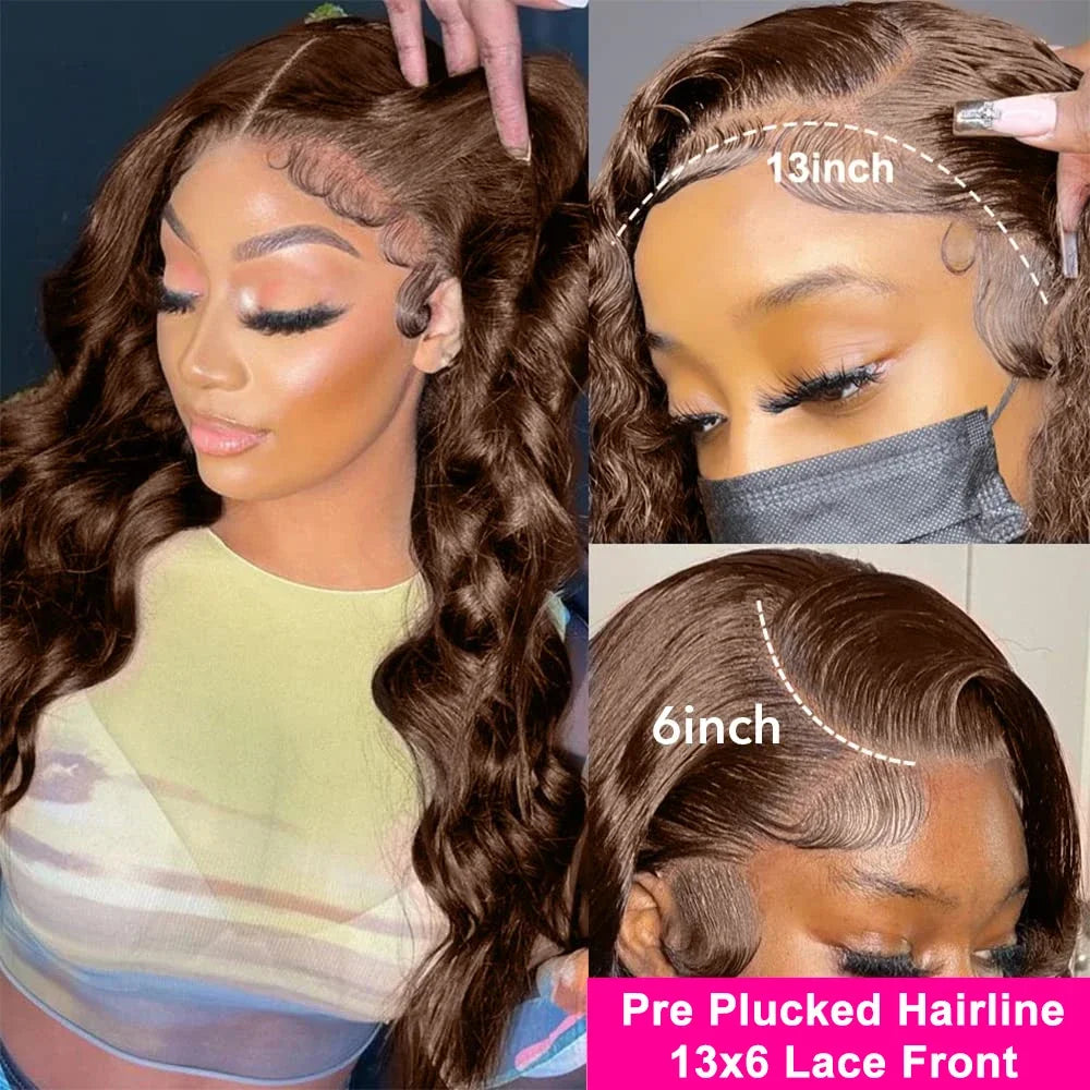 Lace Front Preplucked  Transparent Brown Raw Human Hair  Body Wave Wig