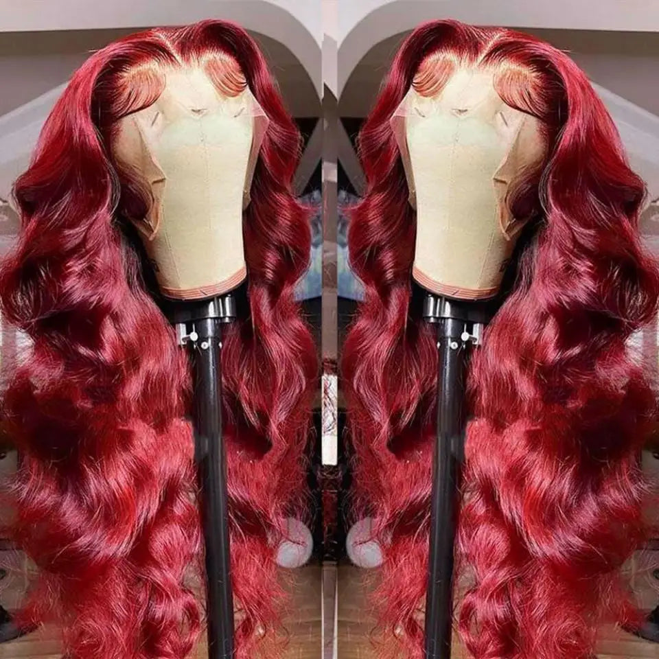 Glueless Lace Front  Burgundy Body Wave Human Hair  Wig