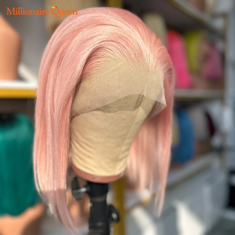 Lace Front Light Pink Bob Human Hair Wigs