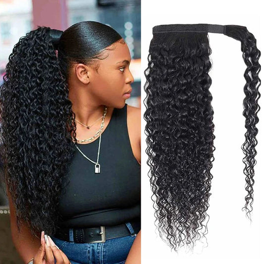 Ponytail Human Hair Wrap Around Kinky Curly Brazilian Remy Hair Extensions