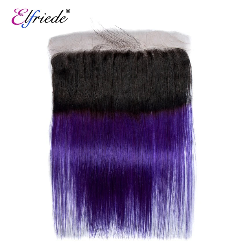 Ombre Purple Straight Hair Bundles with Frontal Human Hair Weaves