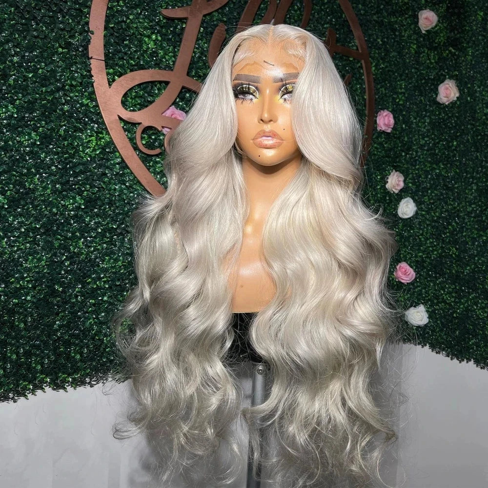 Glueless Lacefont Synthetic Platinum Blonde  Body Wave Hair Wig