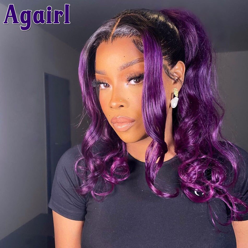 Lace Front Purple and Fuchsia Human Hair Body Wave Wigs