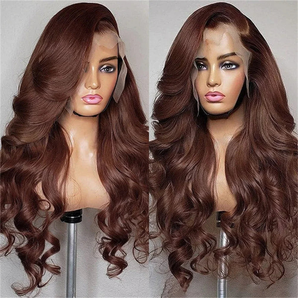 Lace Front Preplucked  Transparent Brown Raw Human Hair  Body Wave Wig