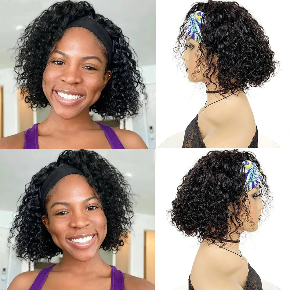 Headband Deep, Kinky, and Water Wave Human Remy Hair Wig