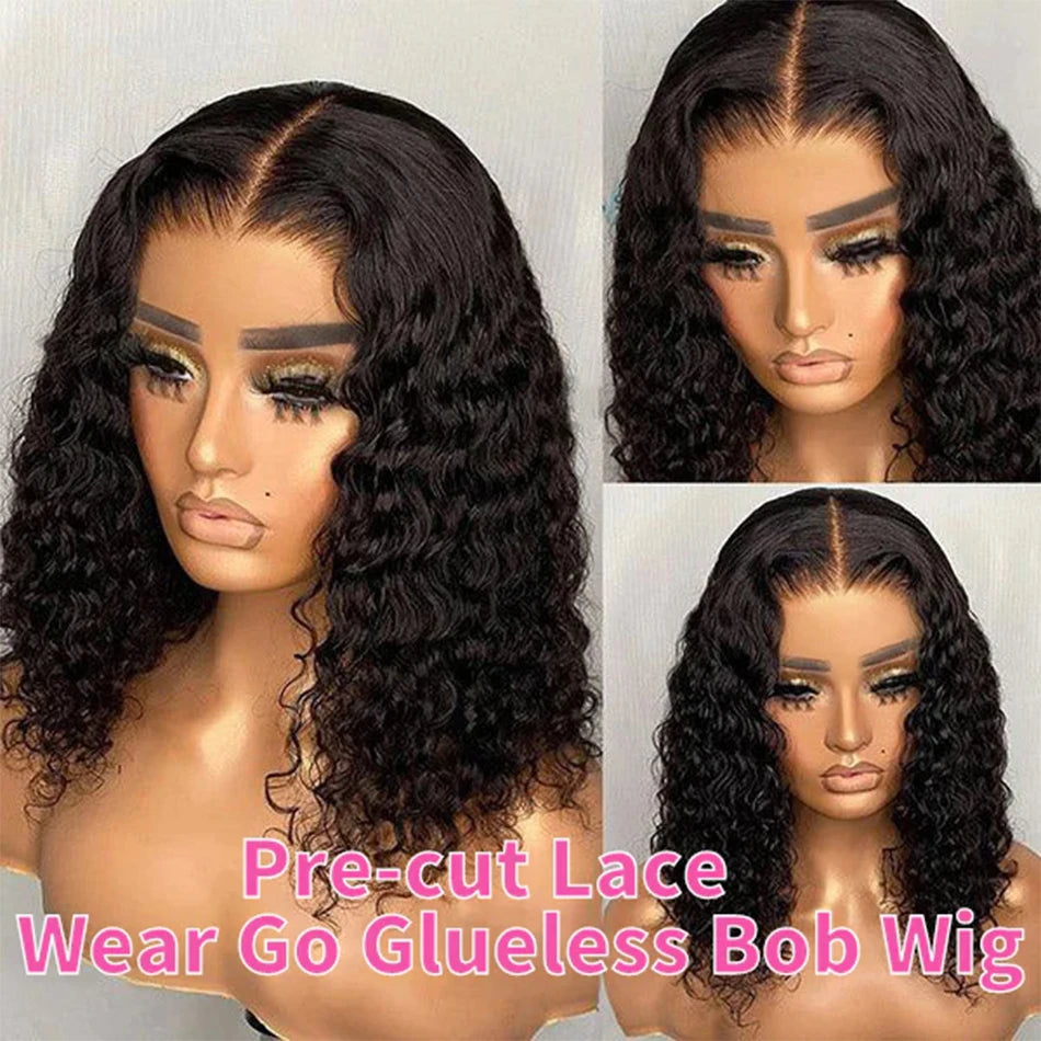 Glueless Lace Front Brazilian Human Hair Kinky Curly  Wigs