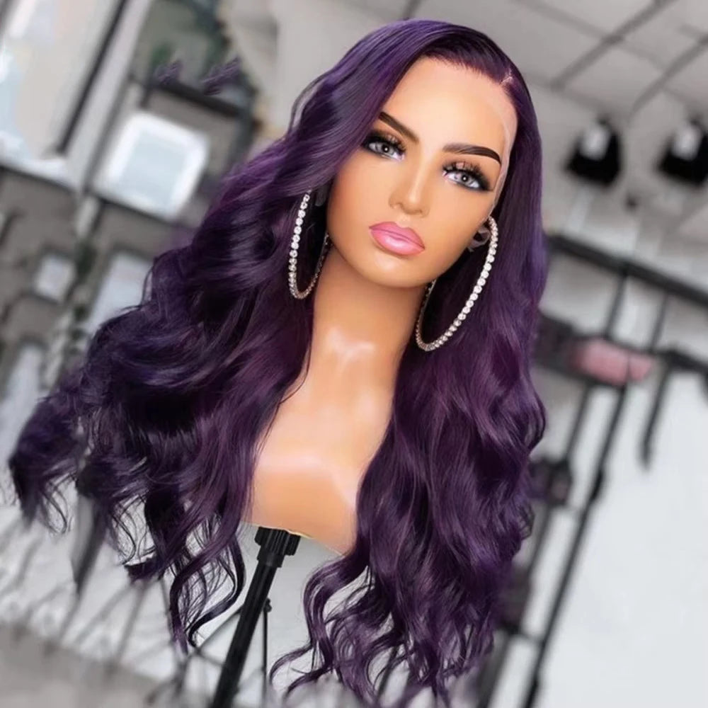 Synthetic Heat Resistant  Lace Front Deep Purple Body Wave Wig