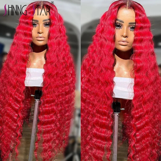 Lace Front Red Deep Wave Human Peruvian Hair Wig