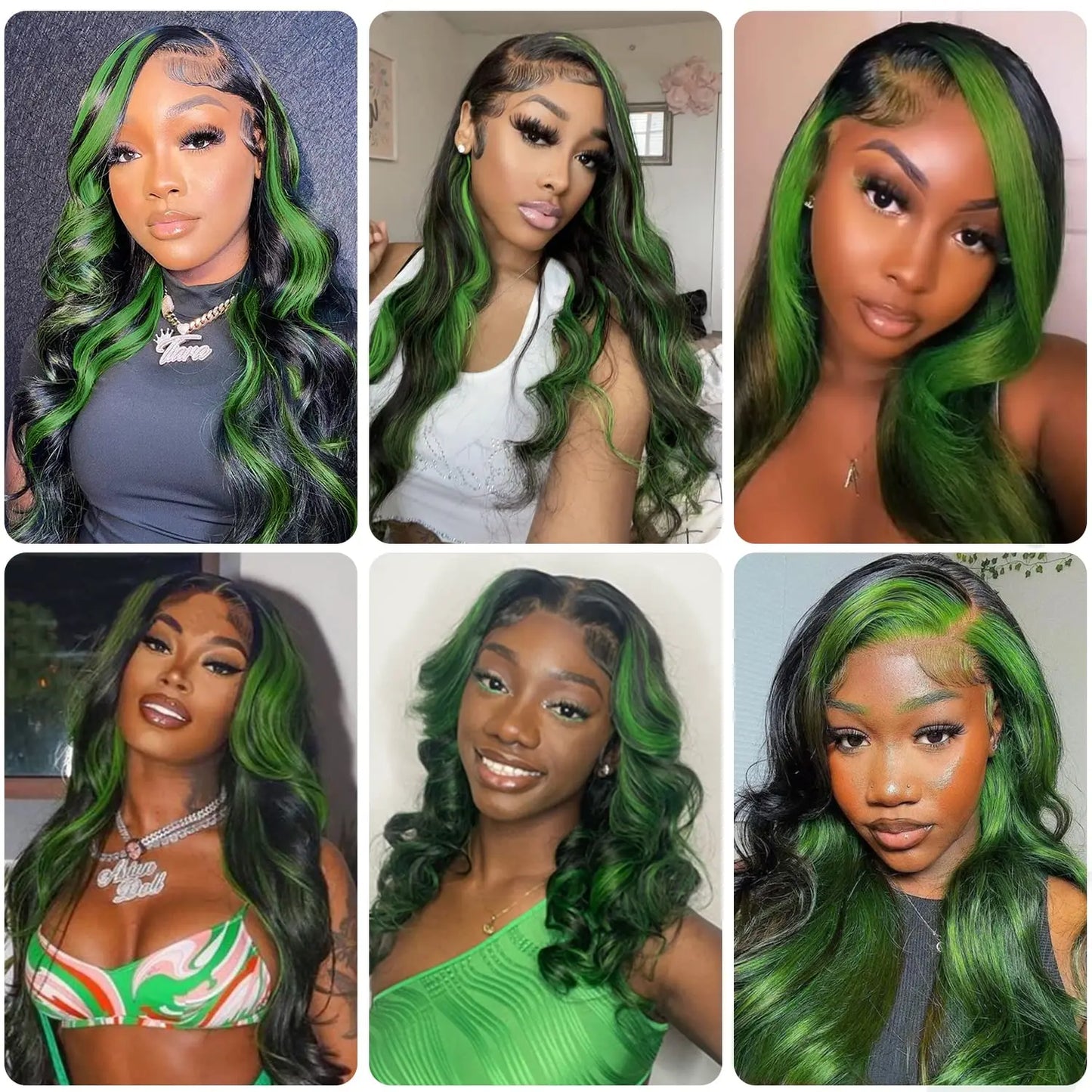 Synthetic Lace Front Pre-Plucked Green Highlight  Wig