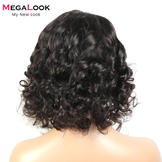 Lace Front Pre-Plucked Bouncy Curly  Brazilian Human Hair T-Part Wigs