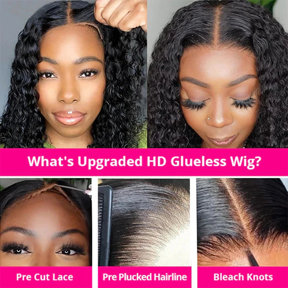 Glueless Lace Front Brazilian Human Hair Kinky Curly  Wigs