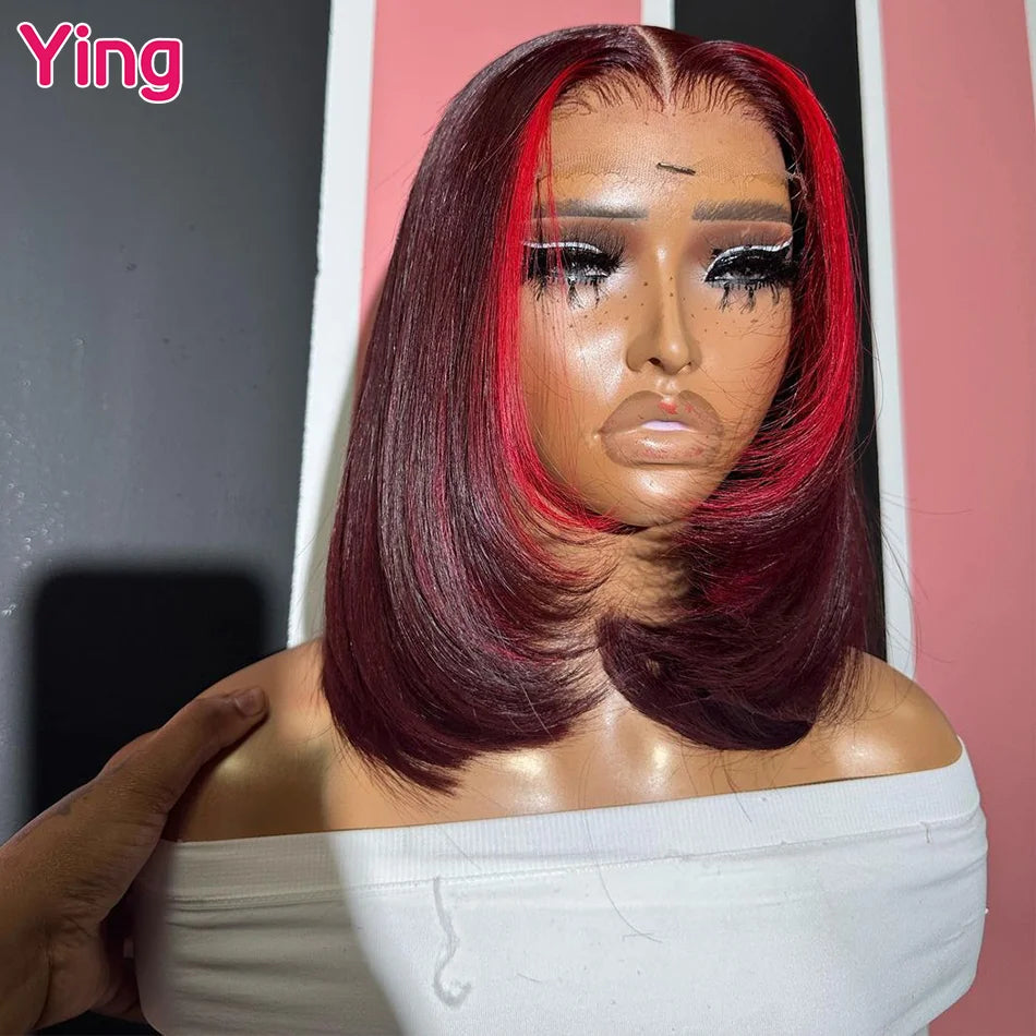 Lace Front Highlight Red Dark Burgundy Preplucked Remy Wig