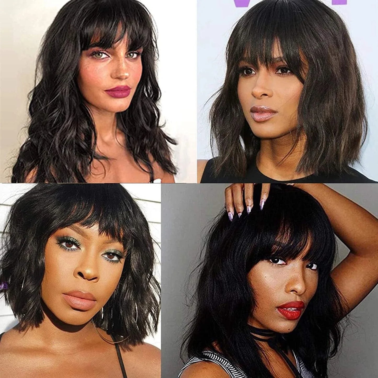 Glueless Body Wave Human Hair With Bangs Wig