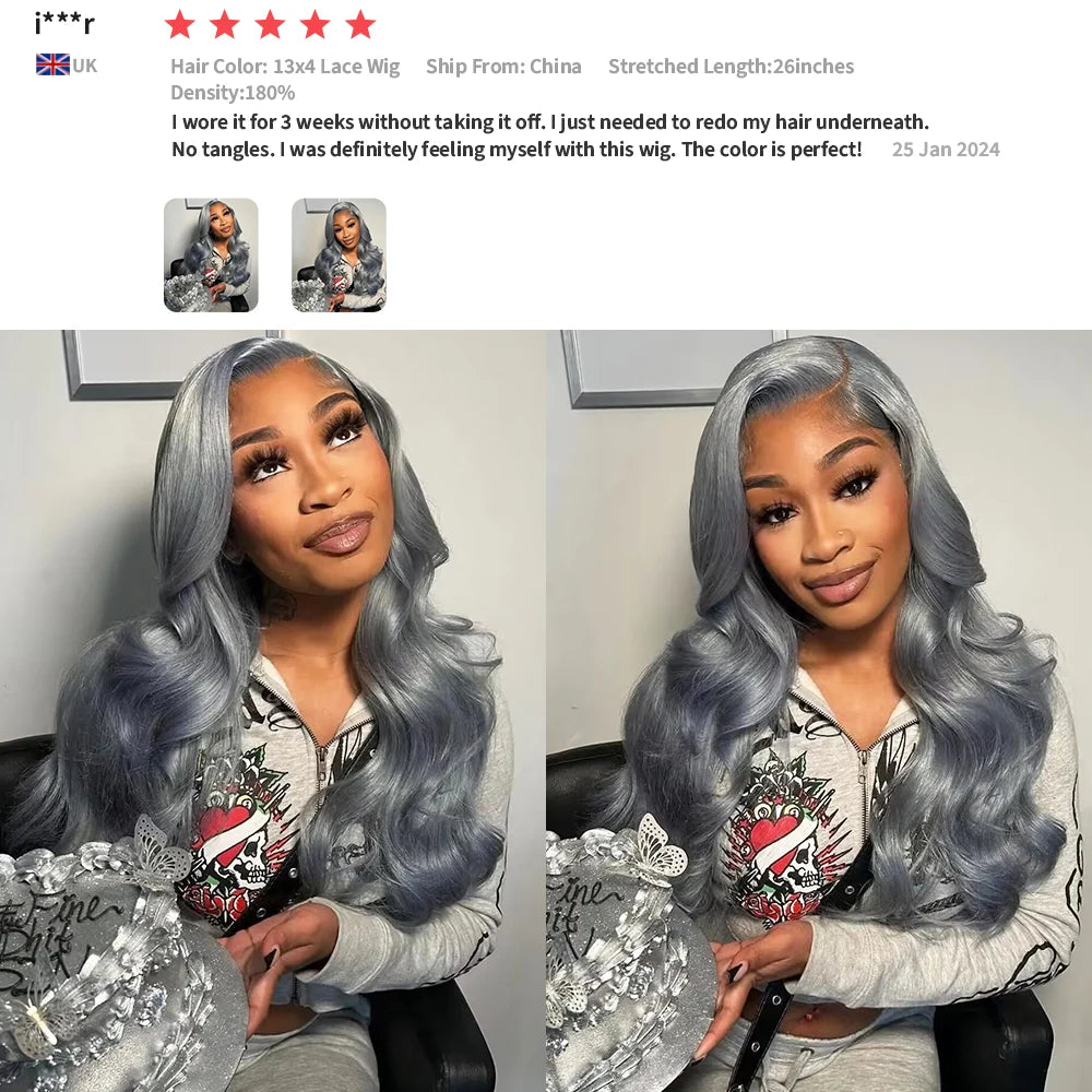 Lace Front Pre-Plucked Body Wave Silver Grey Brazilian Human Hair Wigs