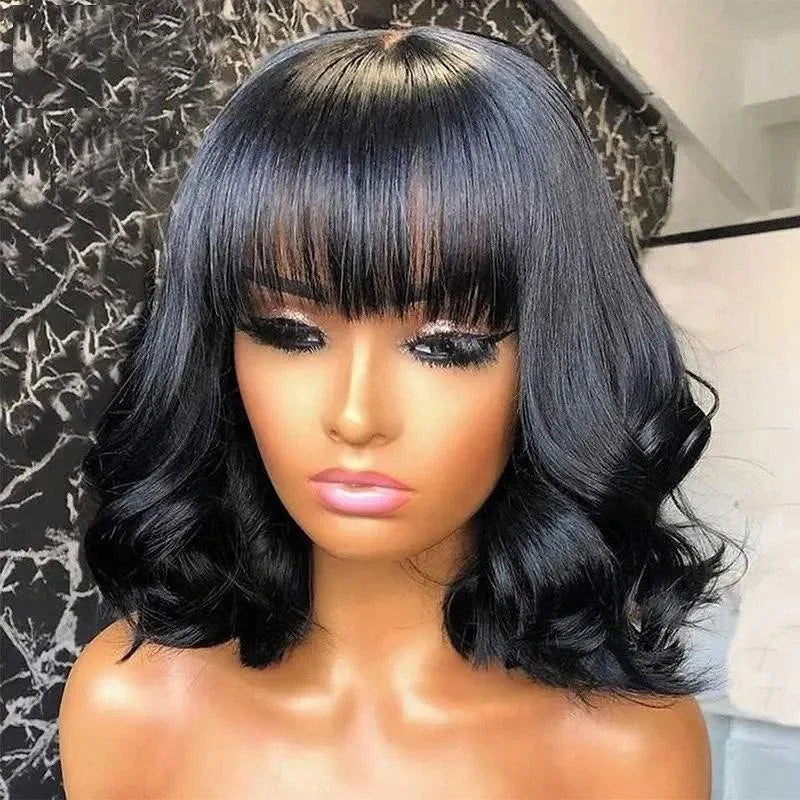 Glueless Body Wave Human Hair With Bangs Wig