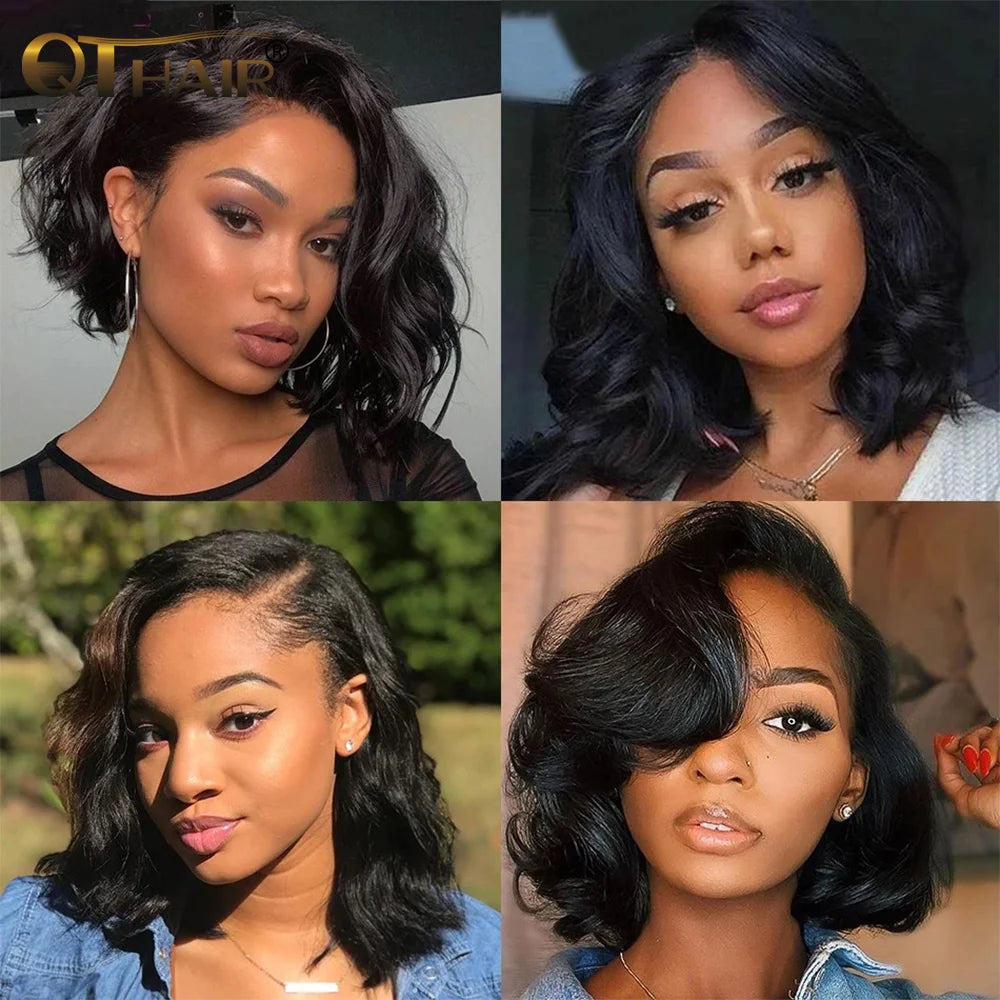 Lace Closure Body Wave Bob Brazilian Remy  Human Hair With Baby Hair Wigs