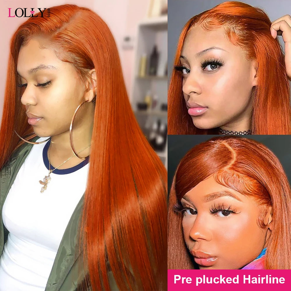 Lace Front Ginger Straight Human Hair Wig