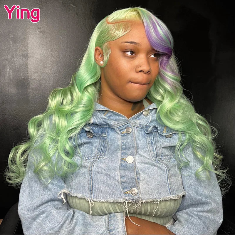 Lace Front PrePlucked Body Wave Fruit Green Brazilian Human Remy Hair Wig