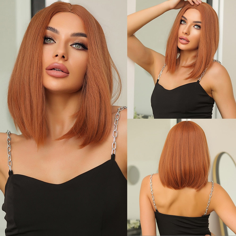 Synthetic Ombre Short Straight Bob with Bangs Wig