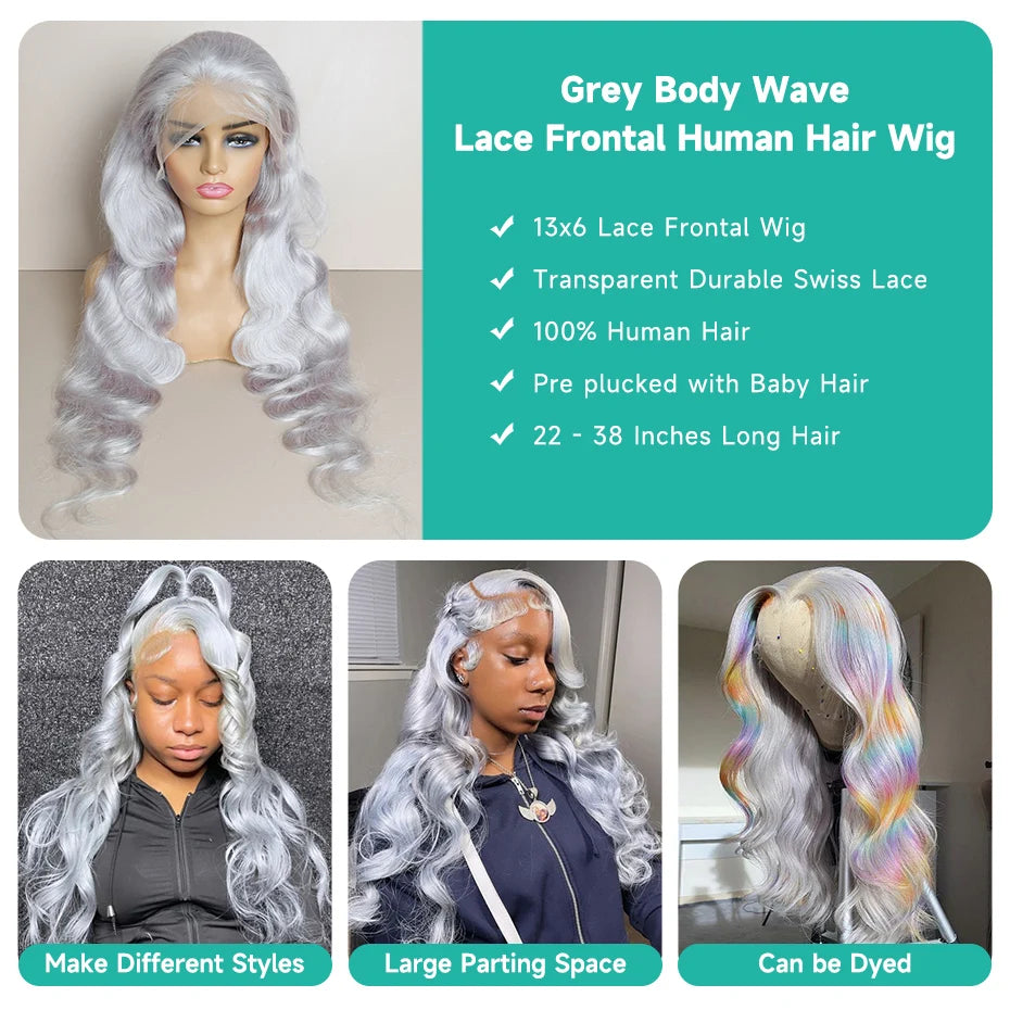 Lace Front  Grey Body Wave  Brazilian Human Hair Wigs