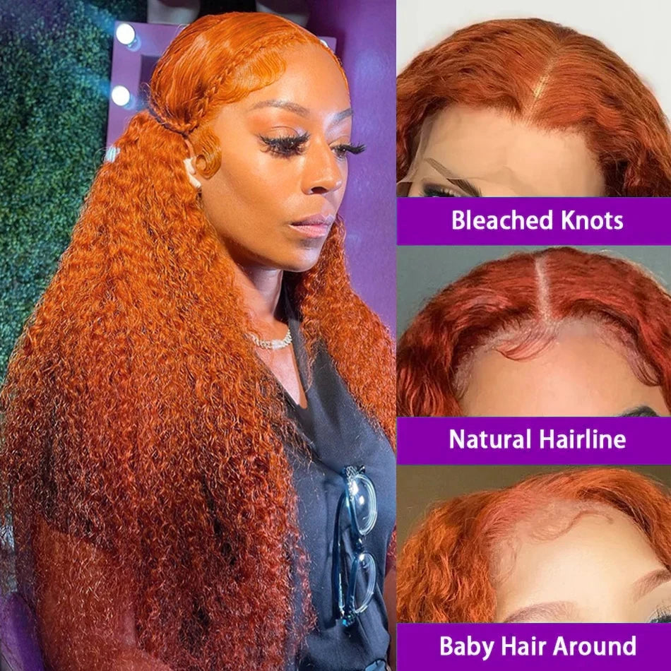 Glueless Lace Front  Ginger Orange Human Hair Loose Deep Wave Wigs