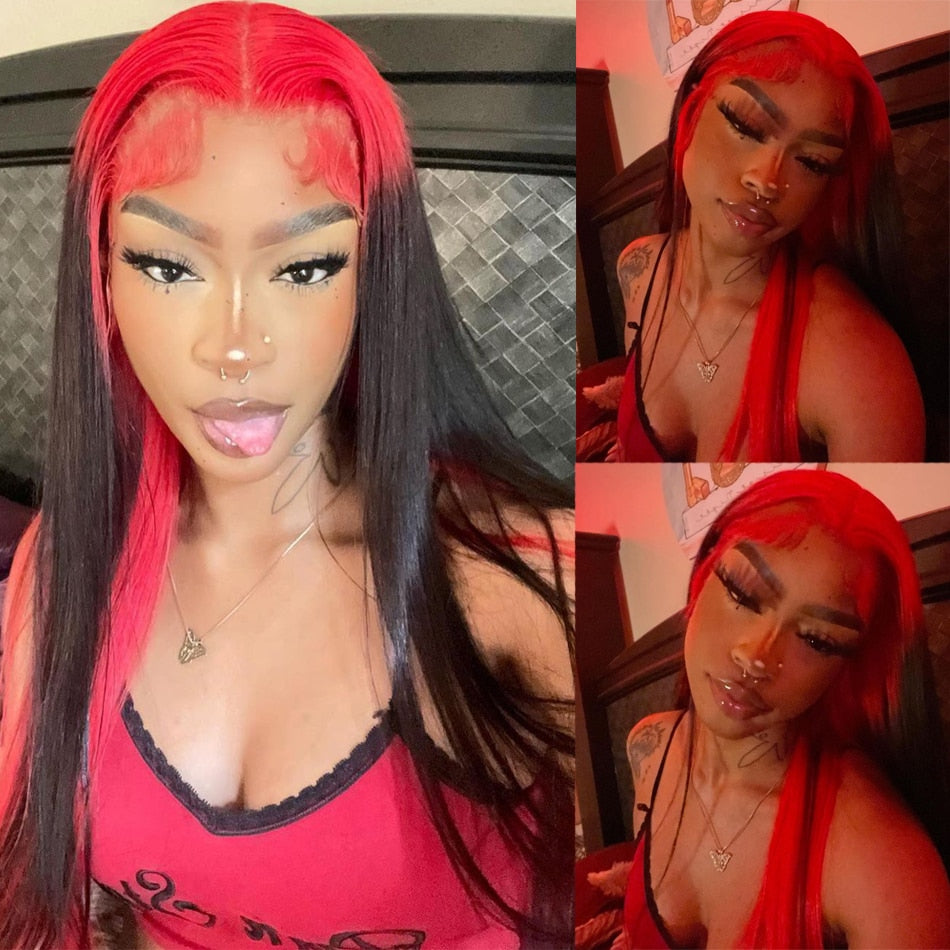 Lace Front Preplucked Red Colored Brazilian Remy Human Hair Wigs